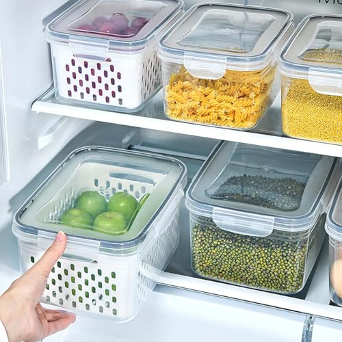 4-in-1 Produce Saver Containers - Fresh Berry Keeper with Removable Colander & Airtight Lid - Stackable Fruit and Vegetable Fridge Organizer Bins - BPA-Free Plastic Food Storage (4pcs) - color: 4pcs