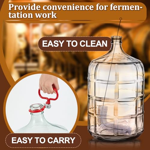 Suzile 5 Gallon Glass Carboy Set, 5 Gallon Glass Water Jug with Drilled & Undrilled Rubber Stoppers, Bubble Airlock, Handle and Brush, Fermenter Carboy Jug for Beer Wine Making Equipment (Clear) - size: 5 Gallon