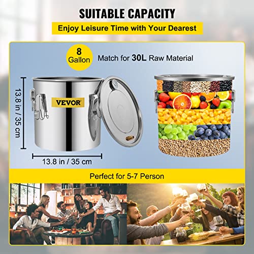 VEVOR Alcohol Still 8Gal/30L Alcohol Distiller Stainless Steel Distillery Kit for Alcohol With Copper Tube & Pump Home Brewing Kit Build-in Thermometer for DIY Whisky Wine Brandy