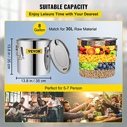 VEVOR Alcohol Still 8Gal/30L Alcohol Distiller Stainless Steel Distillery Kit for Alcohol With Copper Tube & Pump Home Brewing Kit Build-in Thermometer for DIY Whisky Wine Brandy