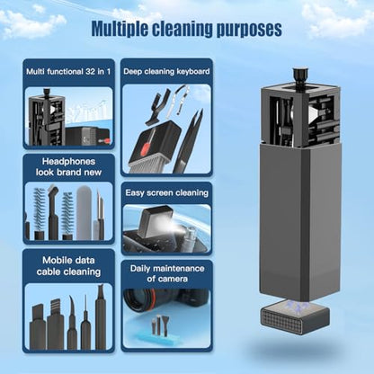 Keyboard Cleaning Kit Laptop Cleaner, 32-in-1 Computer Screen Cleaning Brush Tool, Multi-Function PC Electronic Cleaner Kit for iPad iPhone Pro, Earbuds, Camera Monitor(Black) - color: Black1