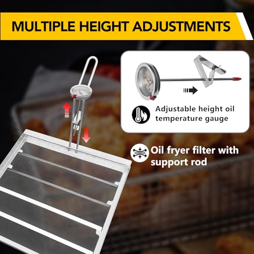 Commercial Deep Fryer Filter Skimmer Basket (13.75" x 13.6") – Stainless Steel 550 Micron Mesh Oil Filter Screen for High-Volume Frying, Heavy-Duty Oil Strainer, Manual Included