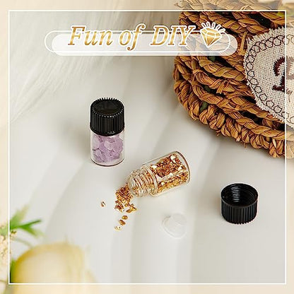 Lallisa 100 Pcs 2 ml Glass Vials with Black Screw Caps and Plastic Stoppers, 1/2 Dram Clear Small Leakproof Bottles Bulk, Mini Liquid Sample Vials for Essential Oils, Sample, DIY Craft - color: Clear with Black Cap, size: 2 ml