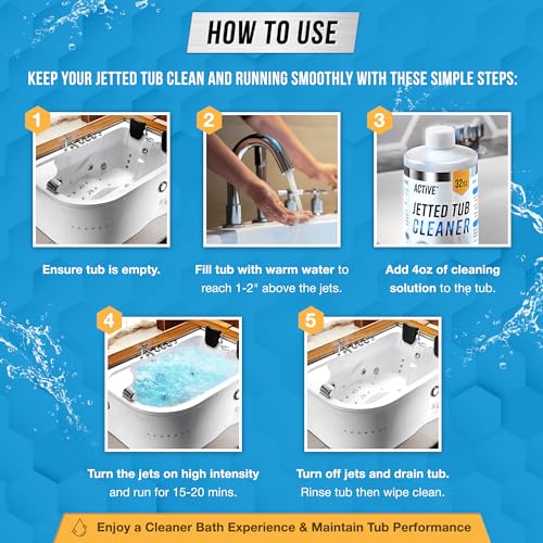 ACTIVE Jetted Tub Cleaner Bathtub Cleaning - 32oz (8 Uses) Bath Jet Cleaner For Whirlpool & Spa Bath System, Compatible with Jacuzzi Jets, Whirl Tubs, Professional Septic Safe Solution - Made in USA - style: 32oz Liquid
