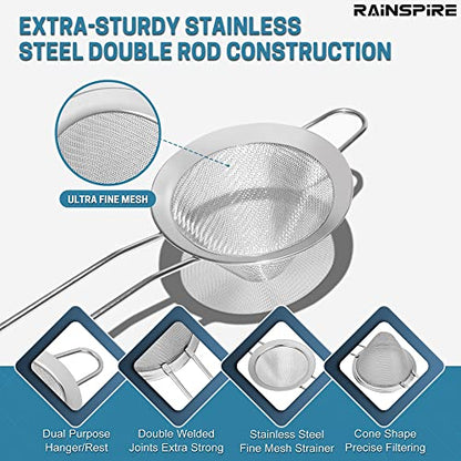 Upgraded 3.3" 304 Stainless Steel Fine Mesh Strainers for Kitchen, Cocktail Strainer Tea Coffee Juice Strainer Food Strainer Mini Sieve Strainer, Silver - color: Silver