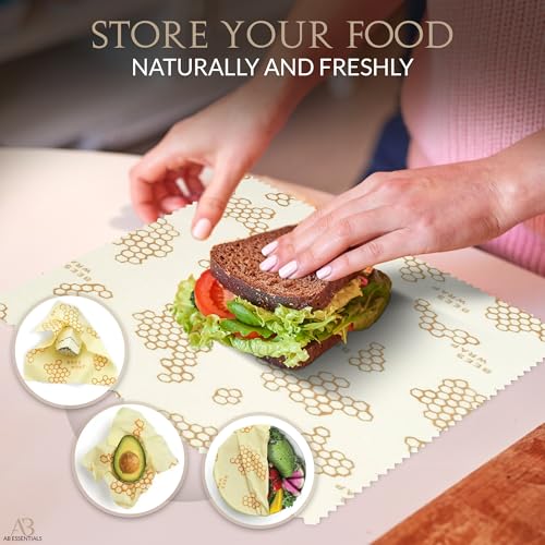 7 PCS Beeswax Wraps for Food – Reusable Bees Wax Wraps | Organic Beeswax Food Wrap for Sandwiches, Cheese, Vegetables & Bowls