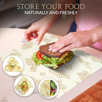 7 PCS Beeswax Wraps for Food – Reusable Bees Wax Wraps | Organic Beeswax Food Wrap for Sandwiches, Cheese, Vegetables & Bowls