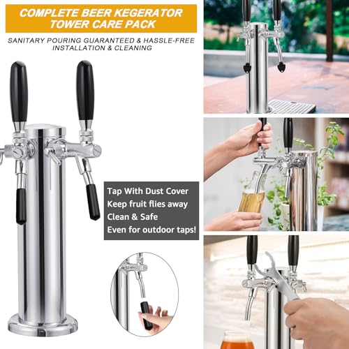 FERRODAY Upgraded Long Shank Adjustable Faucet Kegerator Tower Dual Faucet Beer Tower Double Tap Beer Tower Dispenser Beer Tap Kegerator Parts Pre-assembled Lines 3" Keg Tower Beer Keg Tap - size: Adjustable Dual Tap-Brass Faucet