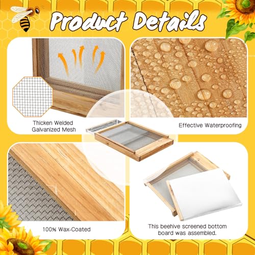 DoubleFill 3 Pcs 8 Frame Beehive Metal Screened Bottom Board Dipped in Beeswax with Entrance Reducer Beeswax Wood Screened Bottom Board for Beekeeping Supplies - size: 8 Frame