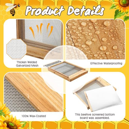 DoubleFill 3 Pcs 8 Frame Beehive Metal Screened Bottom Board Dipped in Beeswax with Entrance Reducer Beeswax Wood Screened Bottom Board for Beekeeping Supplies - size: 8 Frame