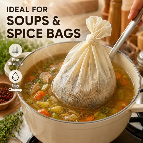 Reusable Cheesecloth, 20x20 Inch Hemmed 100% Unbleached Cotton Strainer Cloth, Washable for Cooking, Baking, Juicing & Cheese Making