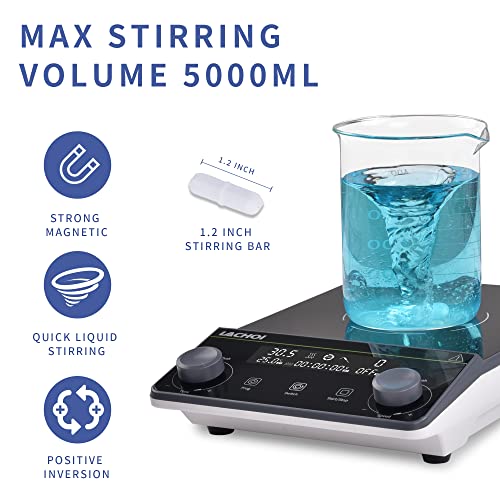Magnetic Stirrer 5.9 inch Magnetic Stir Plate with stir bar LCD Display 100-1600RPM Max Stirring Capacity 5000ml Digital Magnetic Stir Plate Magnetic Mixer Lab Stirrers(No Heating) - size: 5L-1