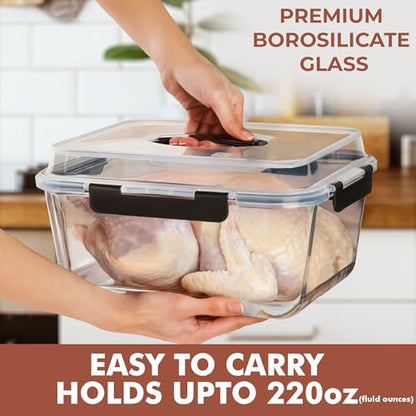 Razab 6500ml / 220 Oz / 28 Cups Extra Large Glass Food Storage Containers with Lids - Leakproof Glass Meal Prep Containers with Locking Lids for Roasting & Storing Leftover - Microwave & Oven Safe - color: Black