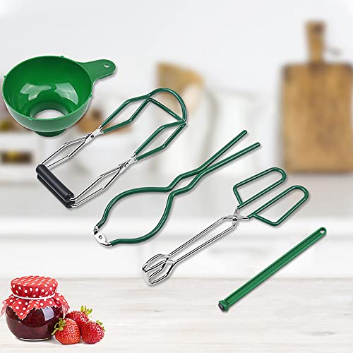 5PCS Canning Supplies Canning Kit, Canning Essentials Set Include Tongs, Wide Mouth Funnel, Jar Lifter, Jar Wrench, Magnetic Lid Lifter, Stainless Steel Anti-Scald Clip Suit (Green) - color: Green