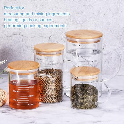 PATIKIL 1000ml Glass Measuring Cup, 2 Pack 3.3 Borosilicate Glass Graduated White Printed Scale Liquid Measure Cups Beaker with Wood Lid and V-Shaped Spout for Kitchen - size: 1000ml