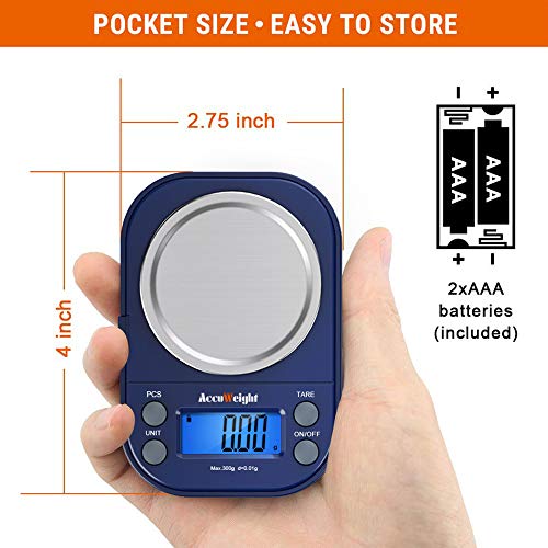 AccuWeight Digital Gram Scale with 300g/0.01g Small Pocket Coffee Scale with High Accuracy, Jewelry Scale with Tare and Calibration for Kitchen Food Scale