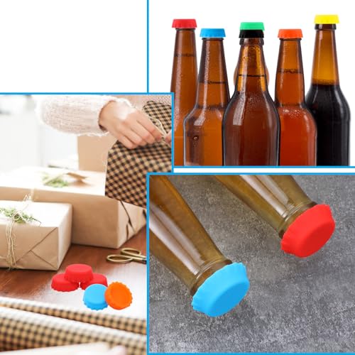 120 PCS Silicone Rubber Bottle Caps, 6 Colors Reusable Beer Caps for Home Brewing Beer, Soft Drink, Wine Bottle, Beer Bottle, Soda Bottles Kitchen Gadgets