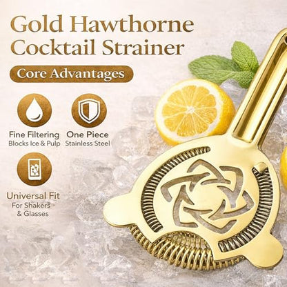 Gold Cocktail Strainer Stainless Steel Hawthorne Strainer Bar Strainer with Fine Spring for Smooth Drinks Professional Bartender Tools Barware Essential - color: #2 Gold
