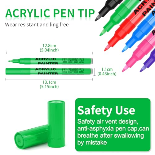 Acrylic Paint Pens Waterproof Markers 2 Green Permanent Marker Pens Acrylic Pens for Rock Painting Glass Stone Ceramic Metal Fabric Pebble Painting pens Craft Supplies - color: Green