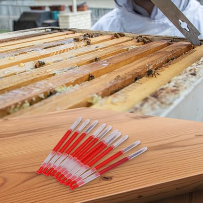 Bee Grafting Tools Set 10pcs Retractable Larvae Transfer Kit with Spring Plunger Non-Slip Handle for Beekeeping Queen Rearing Royal Jelly Production Plastic Red