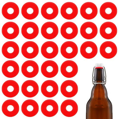 30Pcs Dopamine color Silicone Gaskets Washers Seals for Cap Swing Flip Top Bottle for Home Brew Beer Soda Bottle Sealing(flat,no cover) (Red) - color: Red