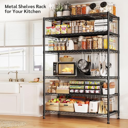 REIBII 75''H Storage Shelves Metal Shelving Unit, 6 Tier Wire Shelving for Pantry Shelves Adjustable 1200LBS Garage Shelving Heavy Duty Storage Rack for Kitchen Garage, 35.4''W*75''H*15.7" D - size: 35.4"W×75"H×15.7"D