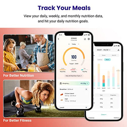 Etekcity Food Nutrition Scale, Smart Food Scale for calorie count, IPX6 Waterproof, Rechargeable, Bluetooth, Ounces and Grams for Weight Loss, Cooking, 304 Stainless Steel, Luminary 22lb - color: Luminary Stainless Steel