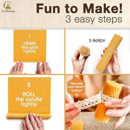 Natural Beeswax Sheets for Candle Making (10-Sheet Pack with Cotton Wicks) Natural Yellow Tone - DIY Beeswax Candle Rolling Kit for Kids & Adults - color: Natural-Gold