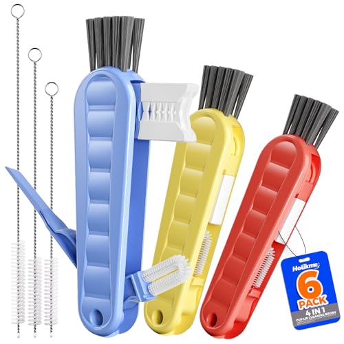 6 Pack Holikme 4 in 1 Cup Lid Cleaning Brush Set with 3 Straws, Multifunctional Bottle Brush, Silicone Cup Lid Gap Cleaner, Bristle Crevice Cleaning Brush, Blue & Yellow & Red - color: Blue & Yellow & Red