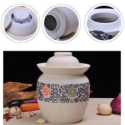 Fermentation Jar Kit Traditional Chinese Coarse Porcelain Pickle Jar for Pickles Kimchi,Double Sided Unglazed Ceramics Fermenting Crock Kit With Water Seal Airlock L 4Kg