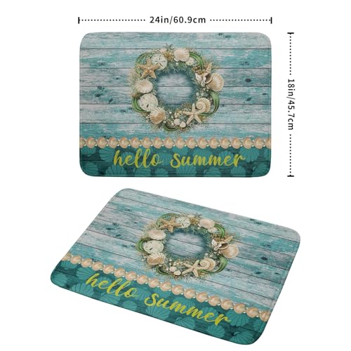 Hello Summer Dish Drying Mat for Kitchen Counter,Sea Shell Starfish Coastal Wreath Drying Mat 18 x 24 Inch with Absorbent Reversible Microfiber Drying Pad for Coffee Bar - size: 18" x 24"