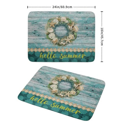 Hello Summer Dish Drying Mat for Kitchen Counter,Sea Shell Starfish Coastal Wreath Drying Mat 18 x 24 Inch with Absorbent Reversible Microfiber Drying Pad for Coffee Bar - size: 18" x 24"