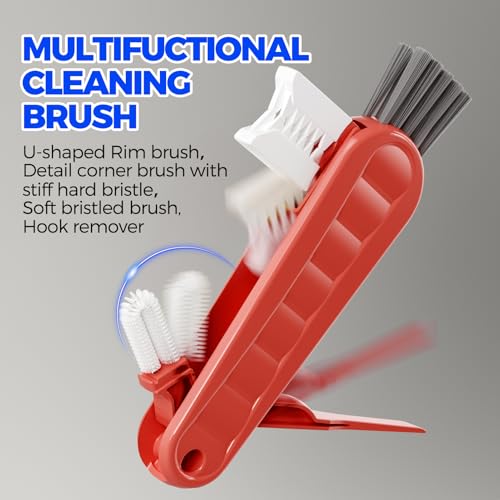 6 Pack Holikme 4 in 1 Cup Lid Cleaning Brush Set with 3 Straws, Multifunctional Bottle Brush, Silicone Cup Lid Gap Cleaner, Bristle Crevice Cleaning Brush, Red - color: Red