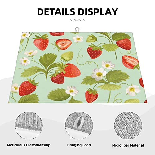 Large Dish Drying Mats For Kitchen Counter Microfiber Kitchen Drying Mat XL Draining Pad Absorbent Quick Drying Dish Mat 18x24 Inch - Strawberry - color: Strawberry