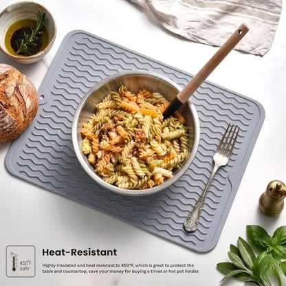 Silicone Dish Drying Mat for Kitchen Counter, Heat Resistant Dish Drainer, Easy to Clean Eco-Friendly Sink Liner, Non-Slip Drawer & Countertop Liner (16 x 12, Gray)