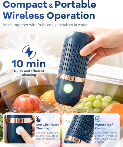 Produce Cleaner & Vegetable Cleaner with Oh-Ion Technology, Wireless Rechargeable Food Washer, IPX7 Waterproof 10-Min Auto Clean for Fruits Veggies Rice Meat Utensils