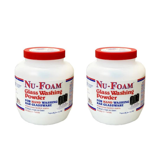 Nu-Foam Glass Washing Powder - Detergent for Bar Glassware – Original Streak-Free Solution - Hand Washing Bar, Tavern, Brewery Supplies - Spotless Serving Glasses - Easy On Hands - 4 Lb Jar - 2 Pack - style: 64 Ounce (Pack of 2)