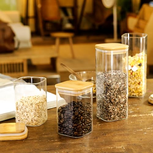 LIBWYS 12-Pack Square Glass Storage Jars with Bamboo Lids (0.6Qt/1.06Qt) - Stackable Food Containers for Pantry Organization, Coffee, Flour, Snacks, Tea | Kitchen Canisters Set