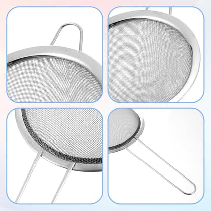 4 Pcs Stainless Steel Fine Mesh Strainer 4 Sizes Small Sieves with Handles Versatile Kitchen Strainer for Steeping Loose Leaf Tea Straining Cocktail Juice and Sifting Flour Sugar