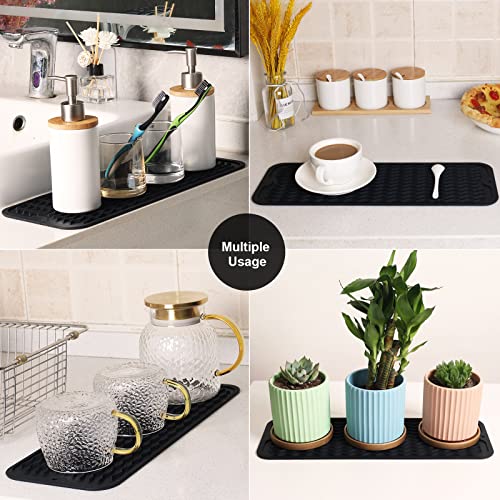 ZLR 2 Pcs Small Dish Drying Mat (6" x 17" / 153 x 433mm) - Narrow Silicone Drainer for Kitchen Counter, Apartment & RV - Compact Sponge Holder & Sink Caddy Tray, Non-Slip Food-Grade Silicone (Black) - color: Black, size: 17" x 6"