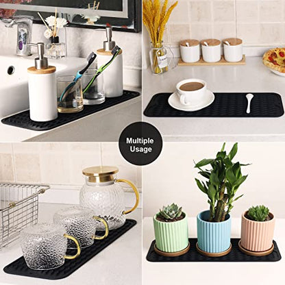 ZLR 2 Pcs Small Dish Drying Mat (6" x 17" / 153 x 433mm) - Narrow Silicone Drainer for Kitchen Counter, Apartment & RV - Compact Sponge Holder & Sink Caddy Tray, Non-Slip Food-Grade Silicone (Black) - color: Black, size: 17" x 6"