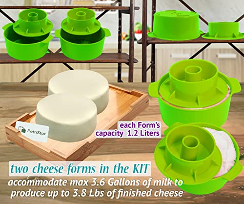 2 Pcs Cheese Mold for Cheese Making Cheese With Follower Piston Color Green - Cheesemaking Supplies - Cheese Form Mold - Cotton Cloth For Straining - Molde Para Queso Casero