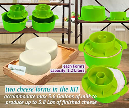 2 Pcs Cheese Mold for Cheese Making Cheese With Follower Piston Color Green - Cheesemaking Supplies - Cheese Form Mold - Cotton Cloth For Straining - Molde Para Queso Casero