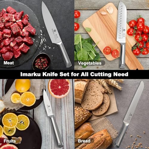 imarku Knife Set, 16Pcs Japanese Knife Set with Block & Built-in Sharpener, High Carbon Stainless Steel Kitchen Knives, Ergonomic Handle, Dishwasher Safe,Santoku Knives, Home Essentials for Gifts - color: Steel Gray