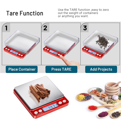 Fuzion Digital Scale .01 Gram Accuracy, 500g Mini Food Scales for Small Jewelry, Gold, Herb, Spice - Weight Gram and Oz - color: Red
