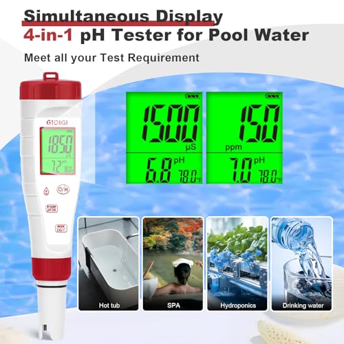 pH Tester,Digital pH Meter for Water,New Version TDS Meter for Drinking Water with Backlit Simultaneously Display 4 in 1 TDS pH EC Meter for Water Hydroponic Nutrient Solution,Pool,Home Use - style: 4 in 1 pH Meter