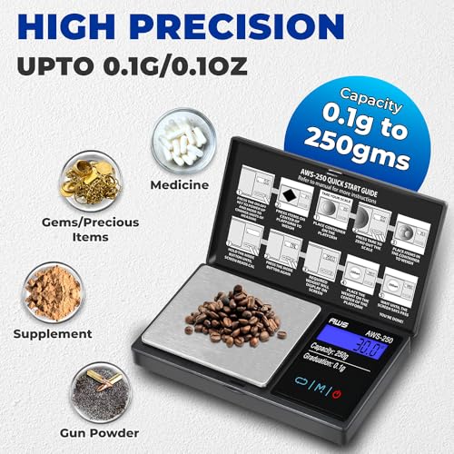 American Weigh Scales Series Digital Pocket Weight Scale Accurately Measures, Backlit LCD Display 250g x 0.1g, (Black), AWS-250-BLK - color: Black, size: 250g x 0.1g