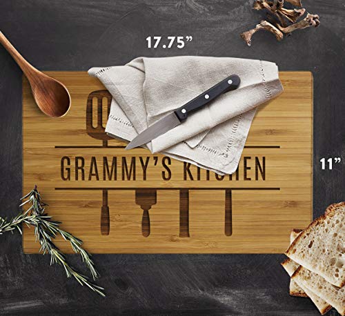 Andaz Press Large Bamboo Wood Cutting Board Gift, 17.75 x 11-inch, Grammy's Kitchen, Utensils Graphic, 1-Pack, Laser Engraved Serving Chopping Board Christmas Birthday Chef Kitchen Ideas - color: Grammy