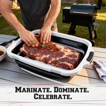 KITCHEN PERFECTION Collapsible XL Smoker & BBQ Prep Tub with Locking Lid & Cutting Board - Grill Caddy Container for Meat Marinating & Brine Perfect For Brisket, Turkey & Ribs - Best Gift For Men - color: Black