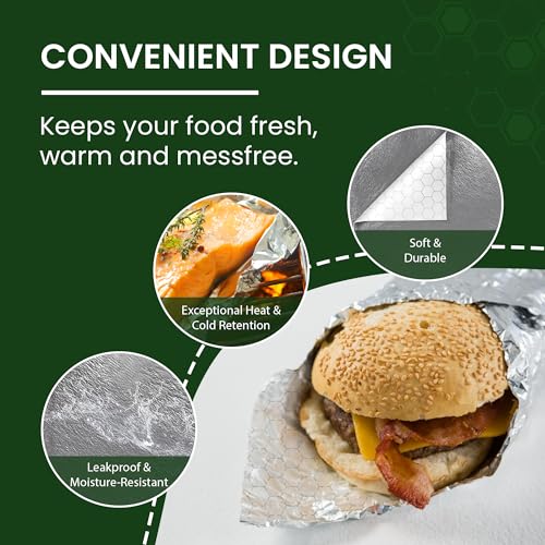 Extra Large - (500 Sheets) - Foil Sandwich Wrap Sheets With Foil Backing - Burrito Wrappers Sandwich Paper Wrap - Food Wrapping Deli Wraps - 13 x 16 Inches - size: 500 Large Sheets